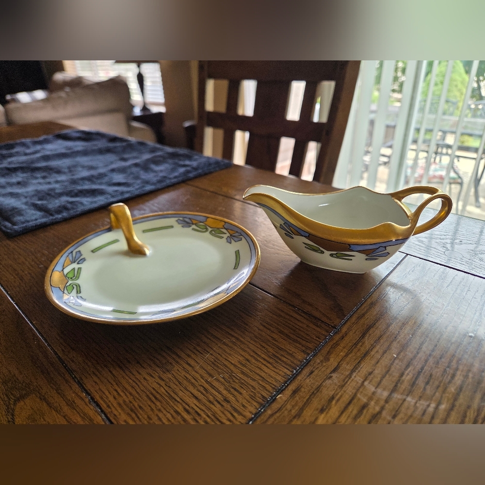 Art Deco Small Pitcher/Creamer And Handled Lemin Dish. Looks Like Thomas Sevres